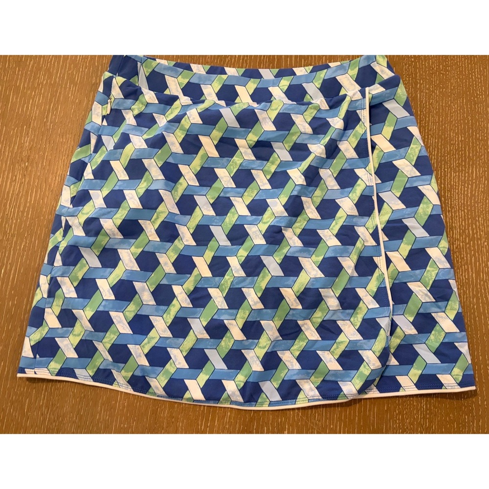 J. McLaughlin Women's Size S Blue Green Geometric Print Skort Stretch Pull-On